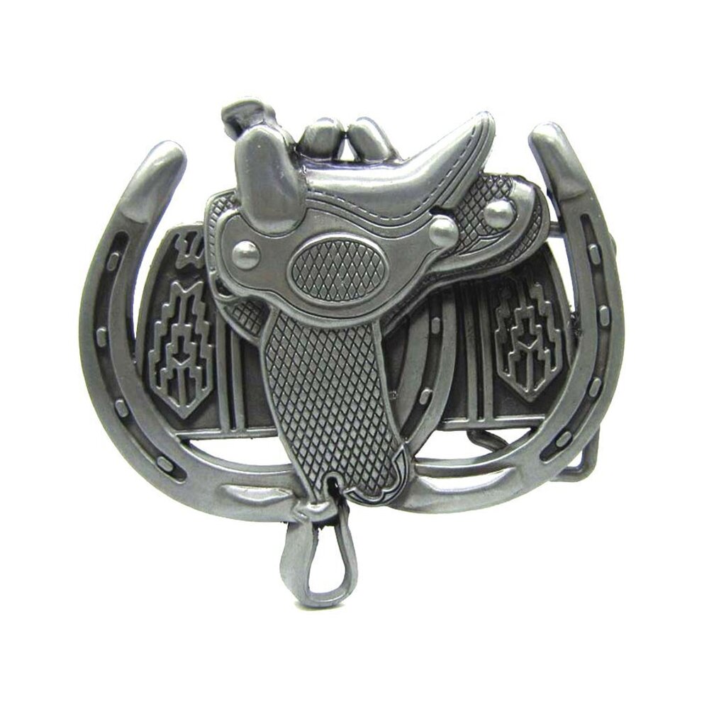 5159 Western Horse Saddle Horseshoe Solid Cowboy Silver Belt Buckle Metal
